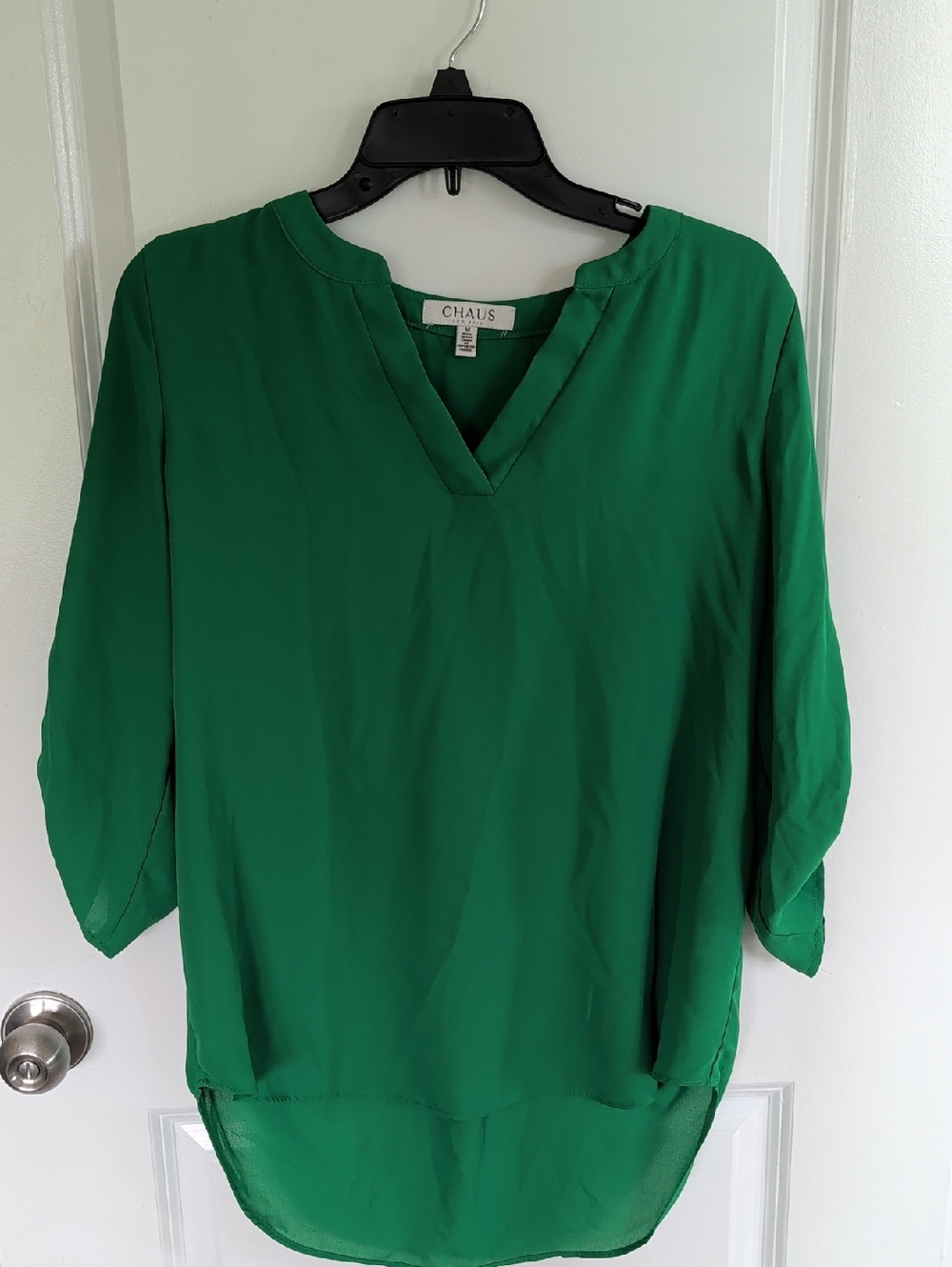Chaus Emerald Green Split-Neck Tunic Blouse